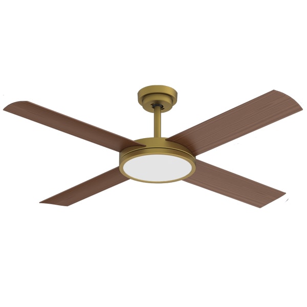 Revolution 3 Outdoor Ceiling Fan (SMT) with LED Light - Antique Brass with Koa 52"