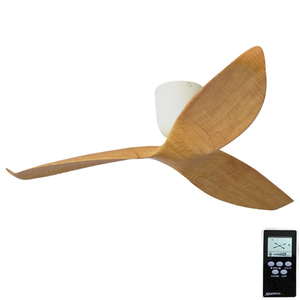 AE3+ Aeratron 60" White DC Ceiling Fan With Remote with Light Woodgrain Blades