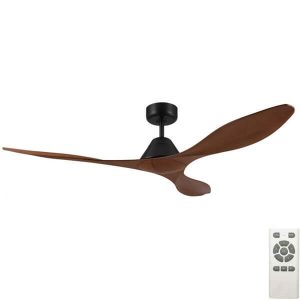 Nevis DC Ceiling Fan With Remote - Black with Teak Blades 52"