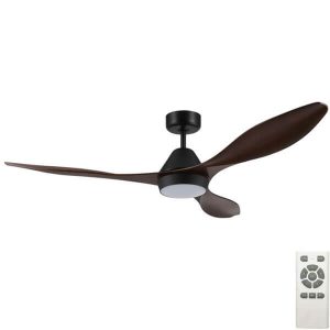 Nevis DC LED Ceiling Fan With Remote - Black With Aged Elm Blades 52"