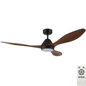 Nevis DC LED Ceiling Fan With Remote - Black With Teak Blades 52"