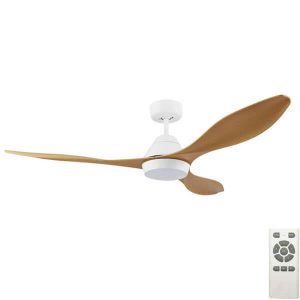 Nevis DC LED Ceiling Fan with Remote - White with Bamboo Blades 52"