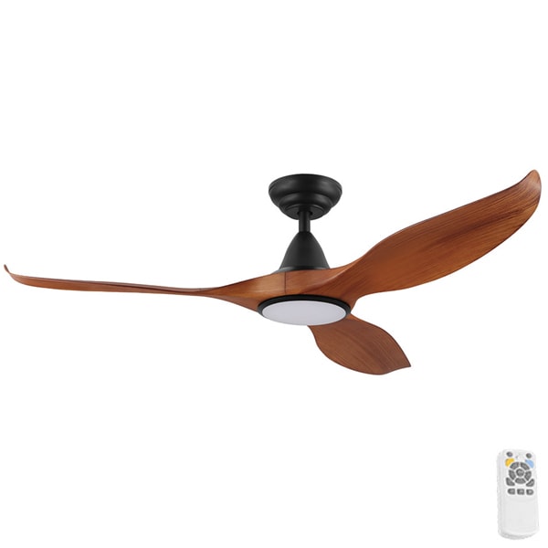 Noosa DC CCT LED Ceiling Fan With Remote - Black With Teak Blades 52"