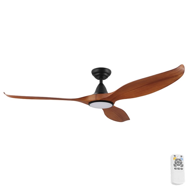 Noosa DC CCT LED Ceiling Fan with Remote - Black with Teak Blades 60"