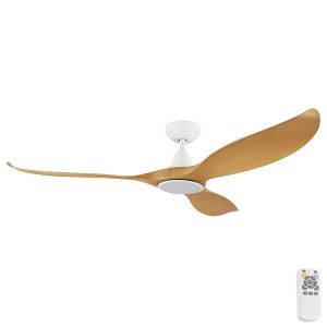 Noosa DC CCT LED Ceiling Fan With Remote - White with Bamboo Blades 60"