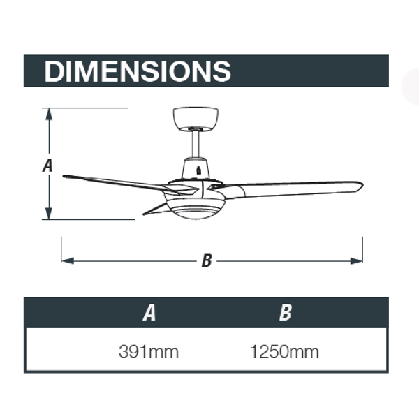 Spyda Ceiling Fan with Dimmable CCT LED Light - Black 50"