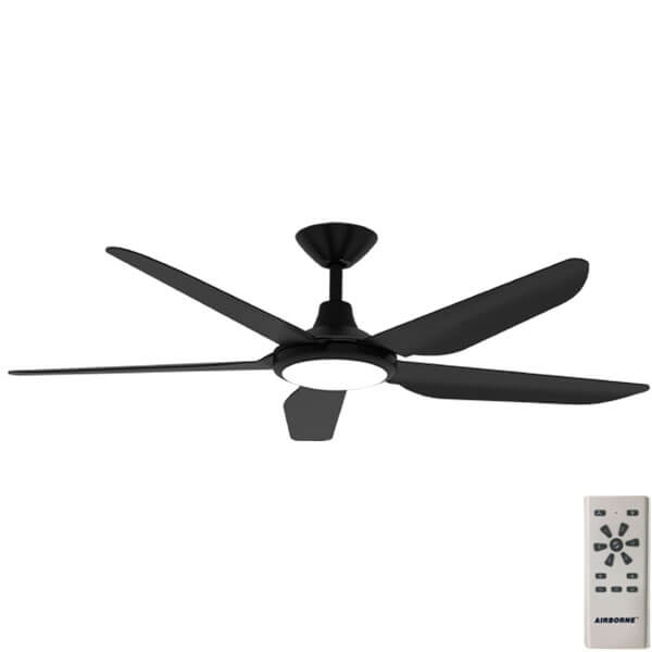 Airborne Storm DC Ceiling Fan With LED Light and Remote - Black 52"