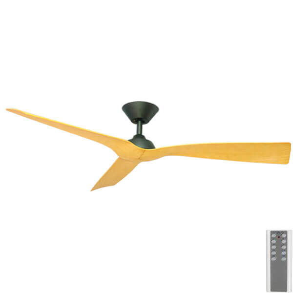 Trinidad DC Ceiling Fan with Remote - Black Motor with Timber Blades 52"