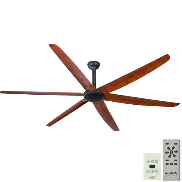 The Big Fan DC Ceiling Fan - Matte Black and Natural Oak Blades 86" (Remote and Wall Control)