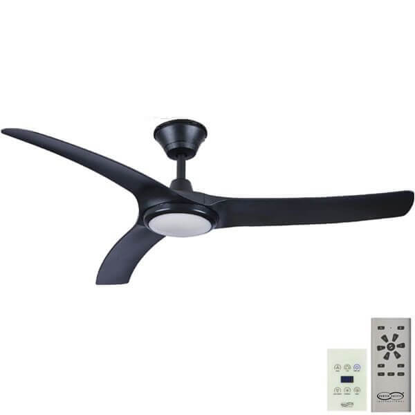 Aqua IP66 Rated DC Ceiling Fan with CCT LED Light - Black 52" (Remote and Wall Control)