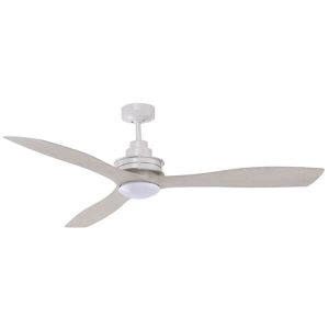 Clarence Ceiling Fan with LED Light - White with Light Timber Blades 56"