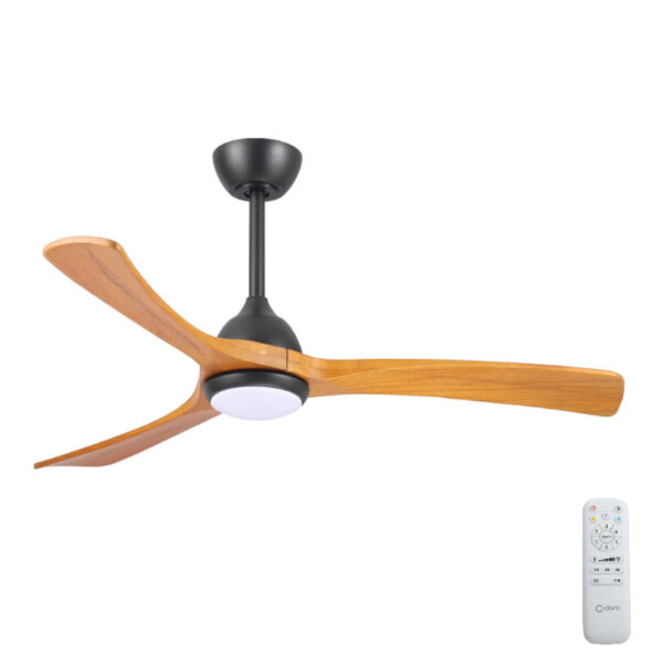 Claro Sleeper DC Ceiling Fan with CCT LED Light & Solid Timber Blades - Black / Teak 56"