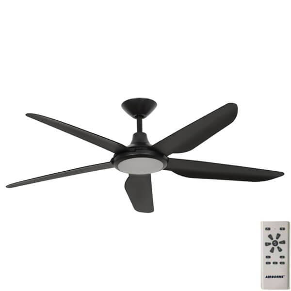 Airborne Storm DC Ceiling Fan with LED Light and Remote - Black 56"