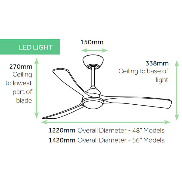 Claro Sleeper DC Ceiling Fan with CCT LED Light & Solid Timber Whitewash Blades - White 48"
