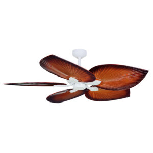 Three Sixty Tropicana AC Outdoor Ceiling Fan – Matte White with Brown Blades 54″