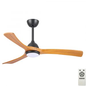 Claro Sleeper DC Ceiling Fan with CCT LED Light & Solid Timber Blades - Black / Teak 56"