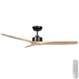 Wynd DC Ceiling Fan With Remote - Matte Black with Handcrafted Natural Timber Blades 54"