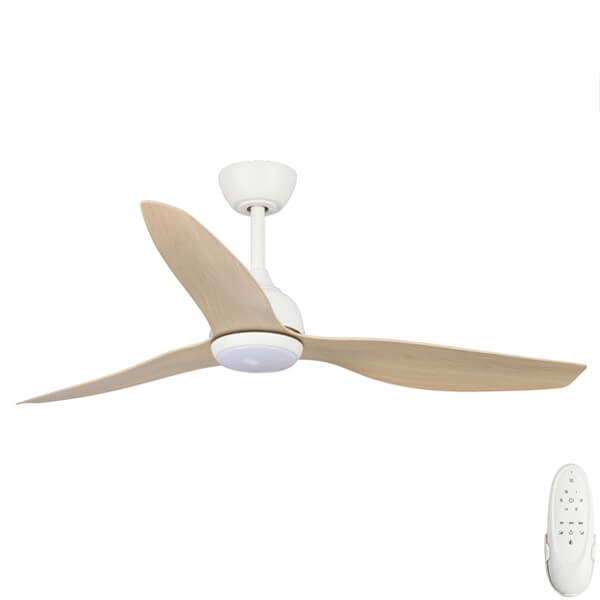 Fanco Eco Style DC Ceiling Fan - White & Beechwood with CCT LED and Remote 52"