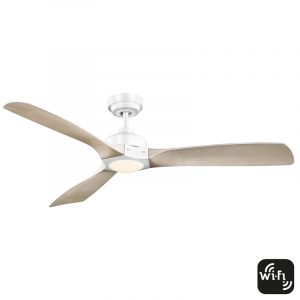 Mercator Ikuu Minota Smart DC Ceiling Fan with CCT LED Light and Remote - White and Light Timber 52"