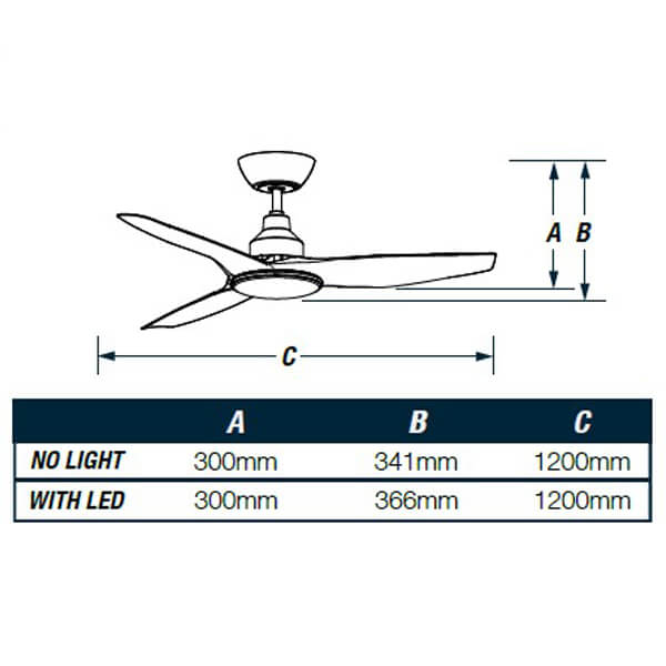 Ventair DC3 Ceiling Fan with CCT LED Light and Wall Control - White 48"