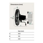fanco dc wall fan dimensions