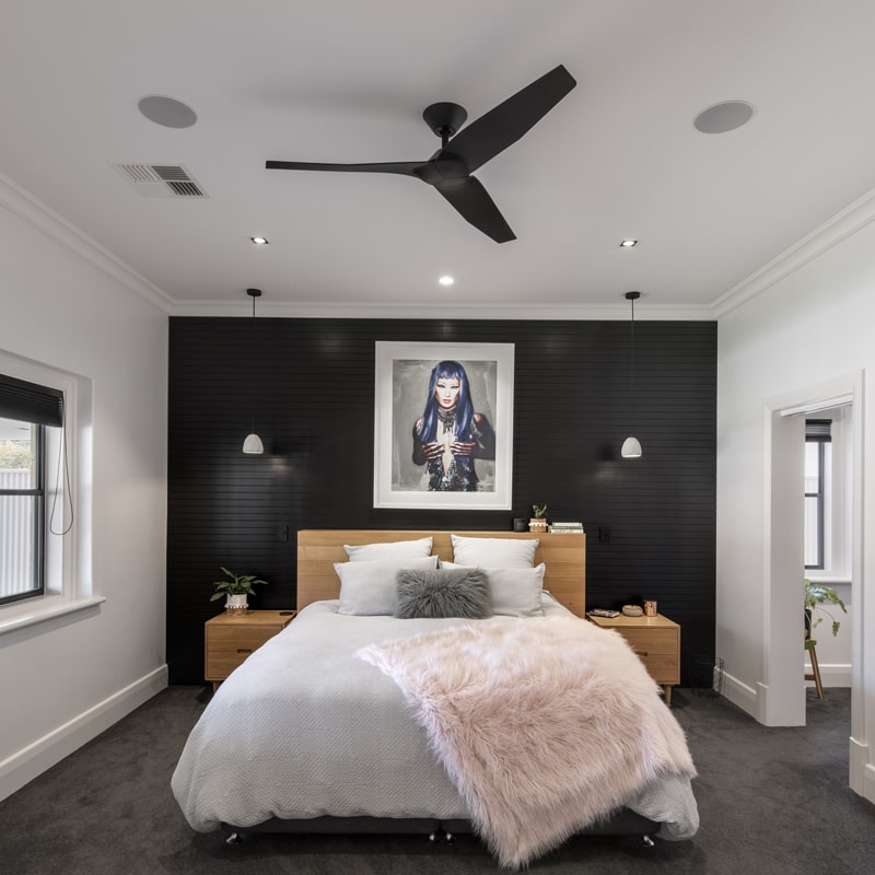 architectural black fan in bedroom