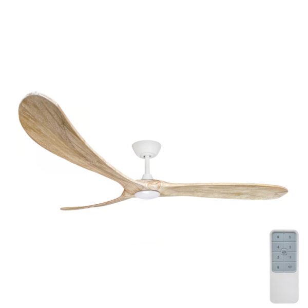Three Sixty Timbr DC Ceiling Fan with LED Light - Matte White & Weathered Oak 72"