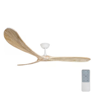Three Sixty Timbr DC Ceiling Fan with Remote - Matte White & Weathered Oak 72"