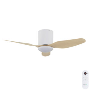 Fanco Studio SMART DC Low Profile Ceiling Fan with Dimmable CCT LED & Remote - White with Beechwood Blades 42"
