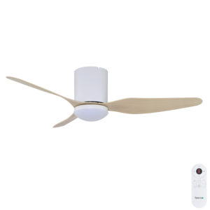 Fanco Studio SMART DC Low Profile Ceiling Fan with Dimmable CCT LED & Remote - White with Beechwood Blades 48"