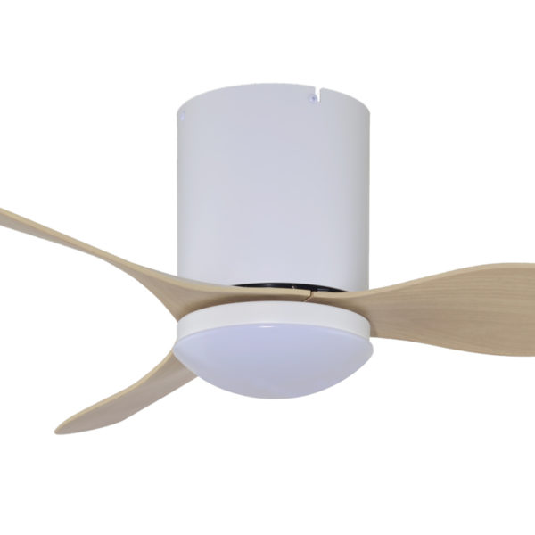 Fanco Studio SMART DC Low Profile Ceiling Fan with Dimmable CCT LED & Remote - White with Beechwood Blades 48"