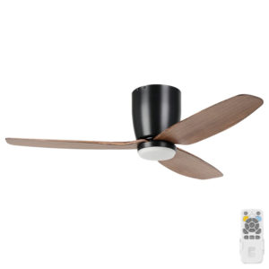 Eglo Seacliff DC Low Profile Ceiling Fan with Dimmable CCT LED Light - Black with Light Walnut Blades 52"