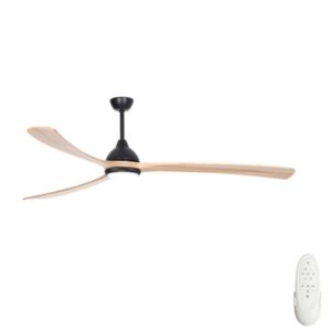 Fanco Sanctuary DC Ceiling Fan with Remote and Dimmable CCT LED - Black with Teak Blades 86"