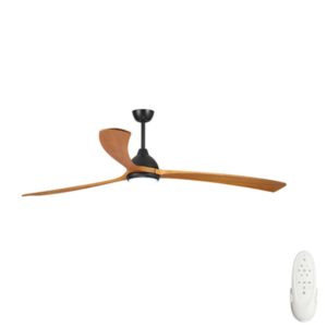 Fanco Sanctuary DC Ceiling Fan with Remote and Dimmable CCT LED - Black with Teak Blades 86"