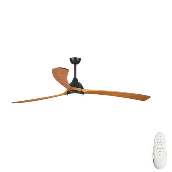 Fanco Sanctuary DC Ceiling Fan with Remote and Dimmable CCT LED - Black with Teak Blades 92"
