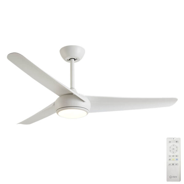 Claro Designer 3 or 5 Blade DC Ceiling Fan with Remote and Dimmable CCT LED - White 52"
