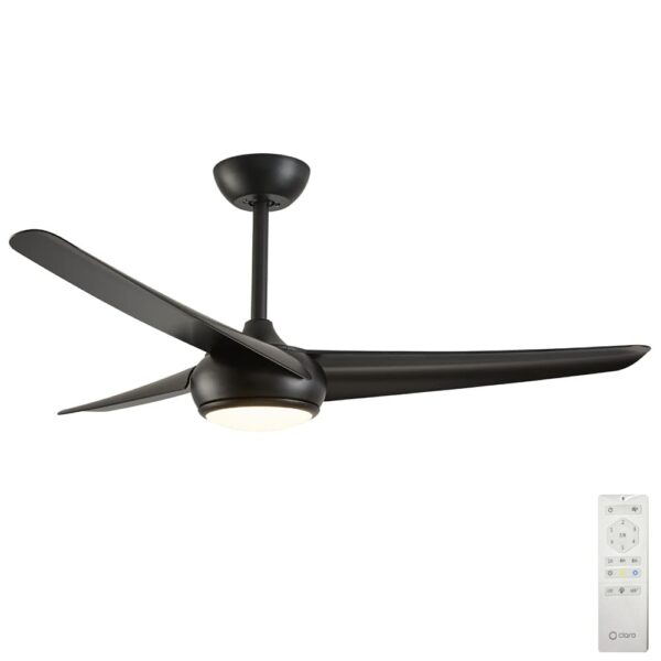 Claro Designer 3 or 5 Blade DC Ceiling Fan with Remote and Dimmable CCT LED - Black 52"