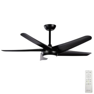 Claro Designer 3 or 5 Blade DC Ceiling Fan with Remote and Dimmable CCT LED - Black 52"