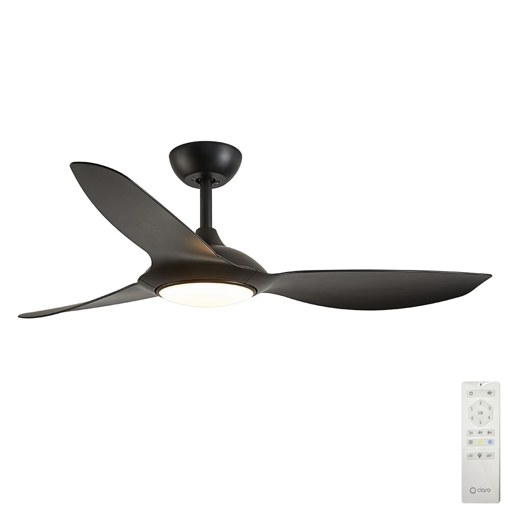Claro Glider 52" DC Ceiling Fan with Dimmable CCT LED. Black
