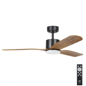 Eglo Iluka DC Ceiling Fan with Dimmable CCT LED Light - Black with Timber Blades 52"