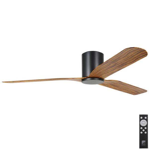 Eglo Iluka DC Low Profile Ceiling Fan - Black with Timber Look Blades 52"