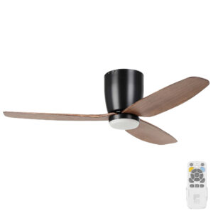 Eglo Seacliff DC Low Profile Ceiling Fan with Dimmable CCT LED Light - Black with Light Walnut Blades 44"