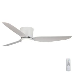 Claro Whisper Low Profile DC Ceiling Fan with LED Light - White 52"