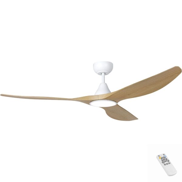 Eglo Surf DC Ceiling Fan with LED Light - White with Oak Blades 60"