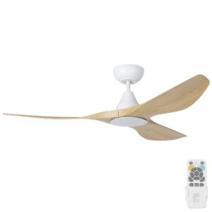 Eglo Surf DC Ceiling Fan with LED Light - White with Oak Blades 52"