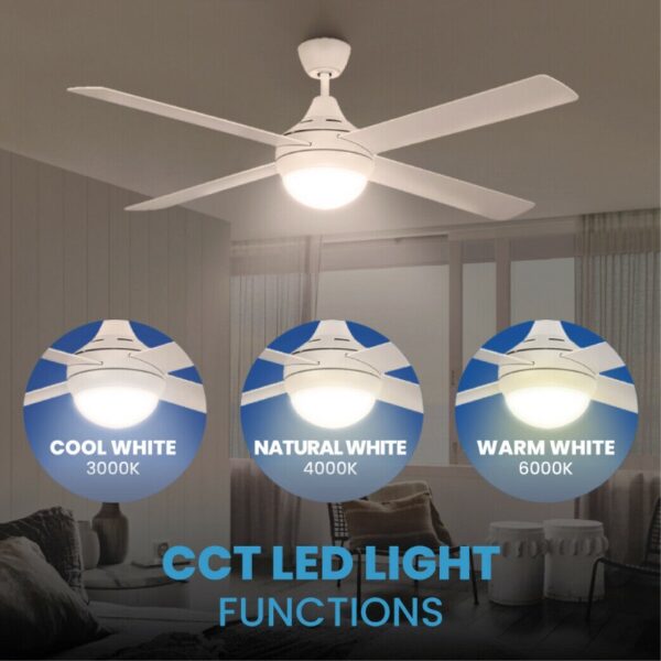 Airstyle Cooler AC Ceiling Fan with CCT LED Light - White 52"