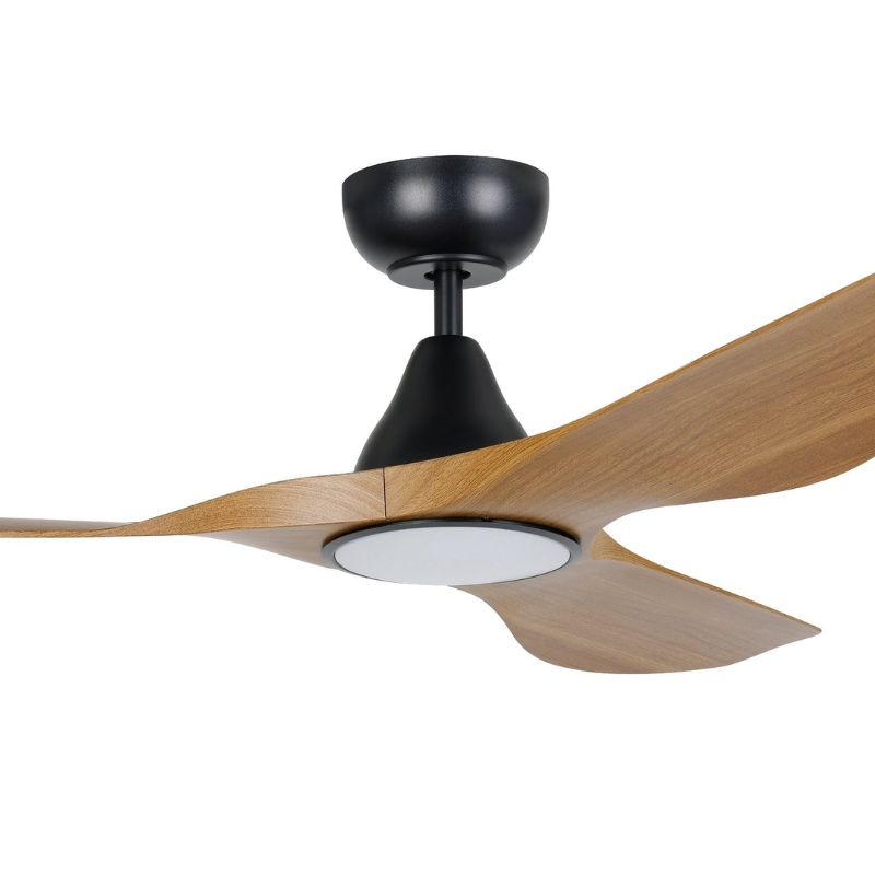 Eglo Surf 48 DC Ceiling Fan with LED Light- Black with Teak Blades Zoom