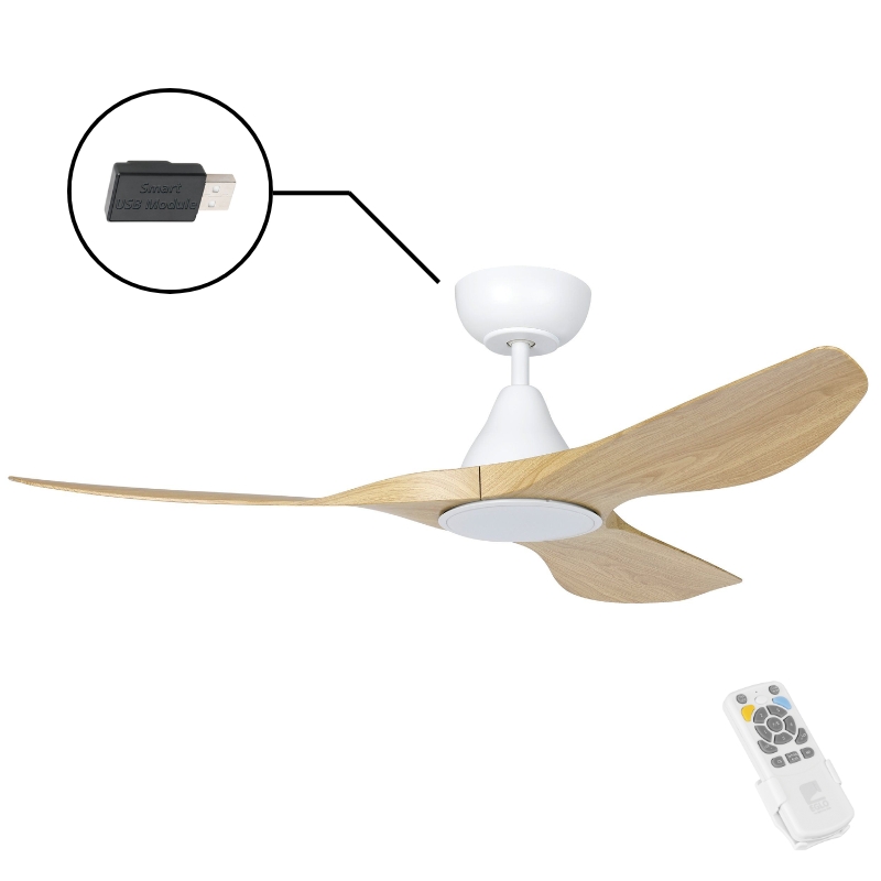 Eglo Surf 48 DC Ceiling Fan with LED Light- White with Oak Blades