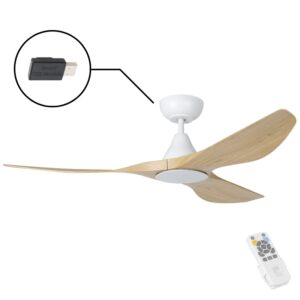 Eglo Surf SMART DC Ceiling Fan with LED Light - White with Oak Blades 52"