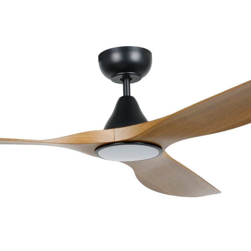 Eglo Surf 60 DC Ceiling Fan with LED Light- Black with Teak Blades Zoom
